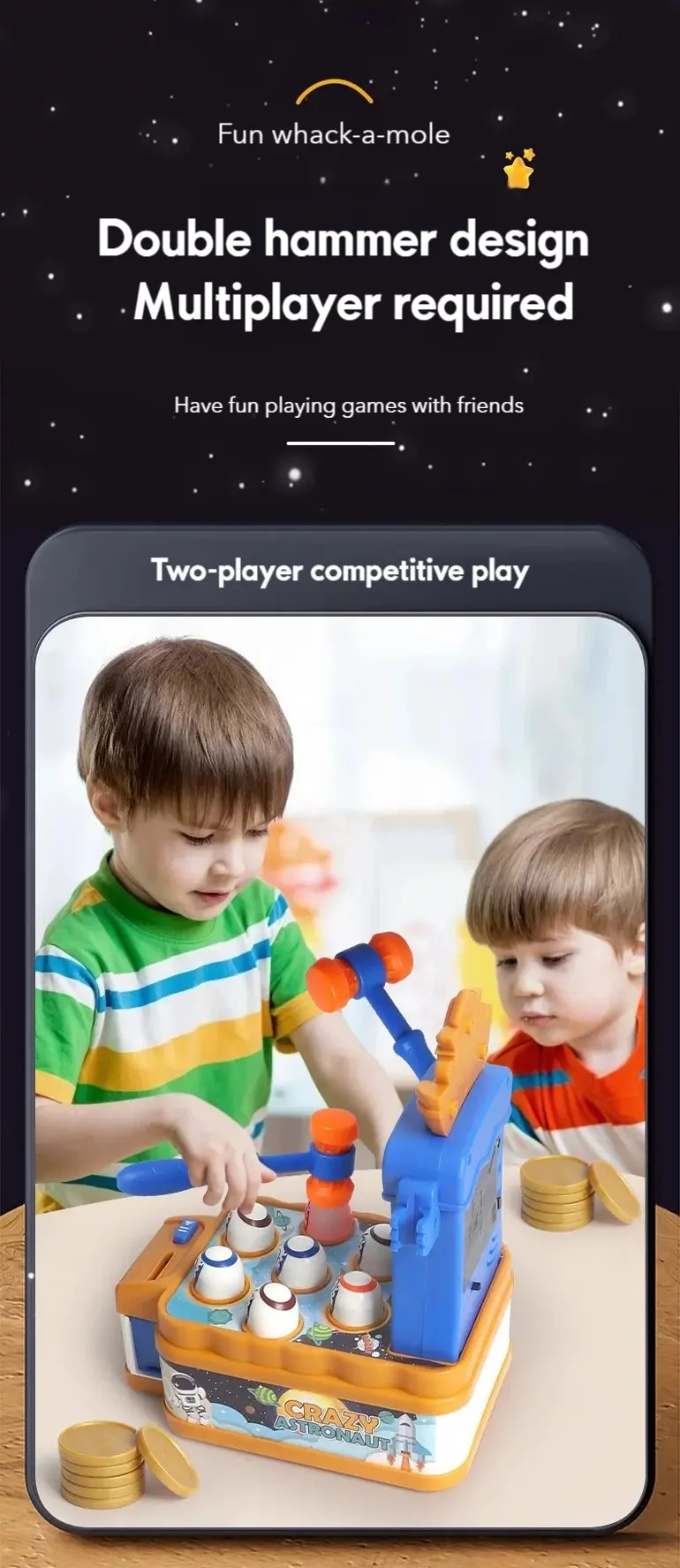 Kids Astronaut Whack-A-Mole Toy Game · TV10257 · detail image 4 of 9
