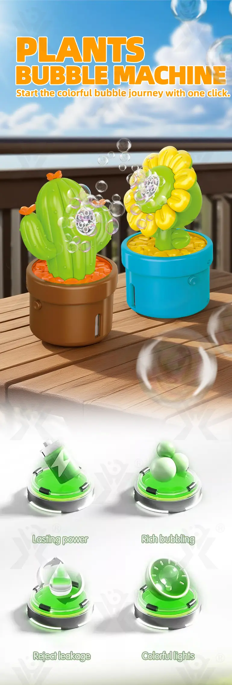 Plant-Shaped Bubble Machine Toy, Portable Cactus Bubble · TV10250 · detail image 1 of 2