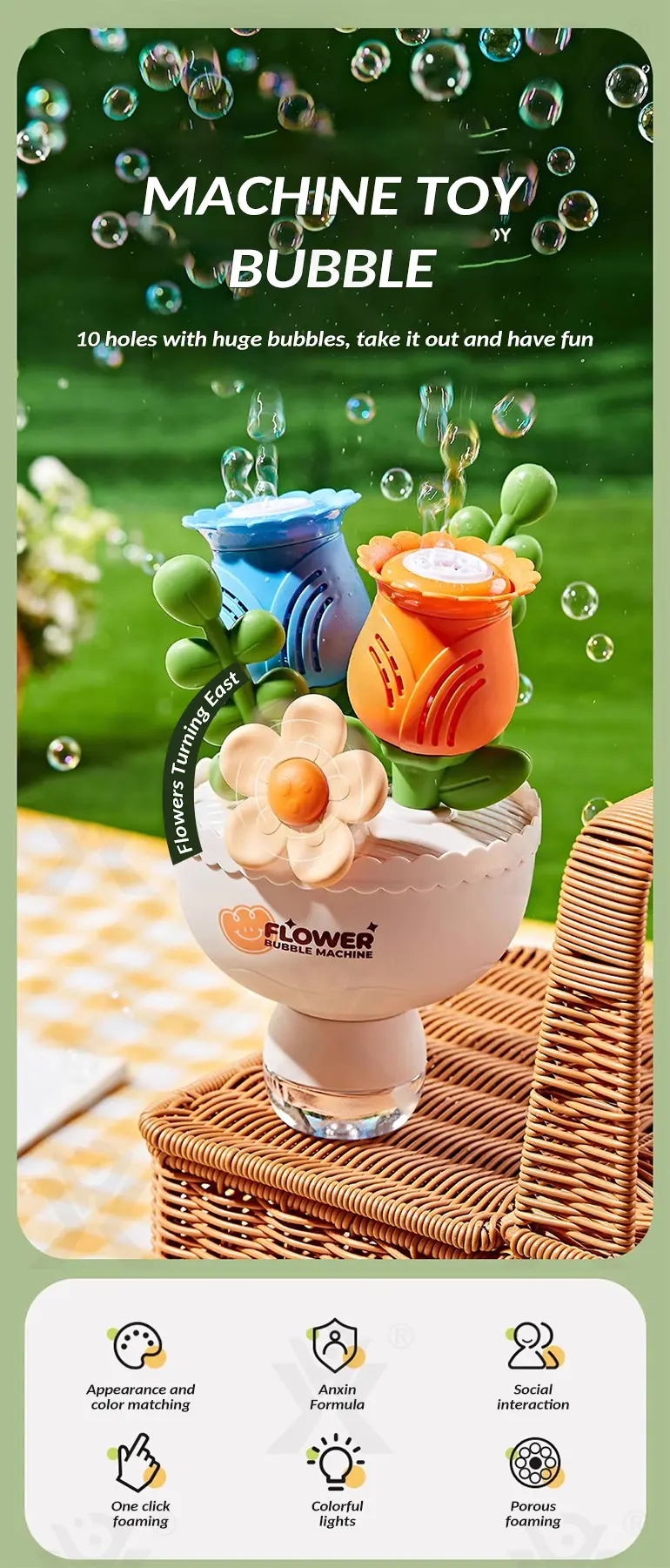 Electric Handheld Flower Bubble Machine Toy · TV10210 · detail image 1 of 11