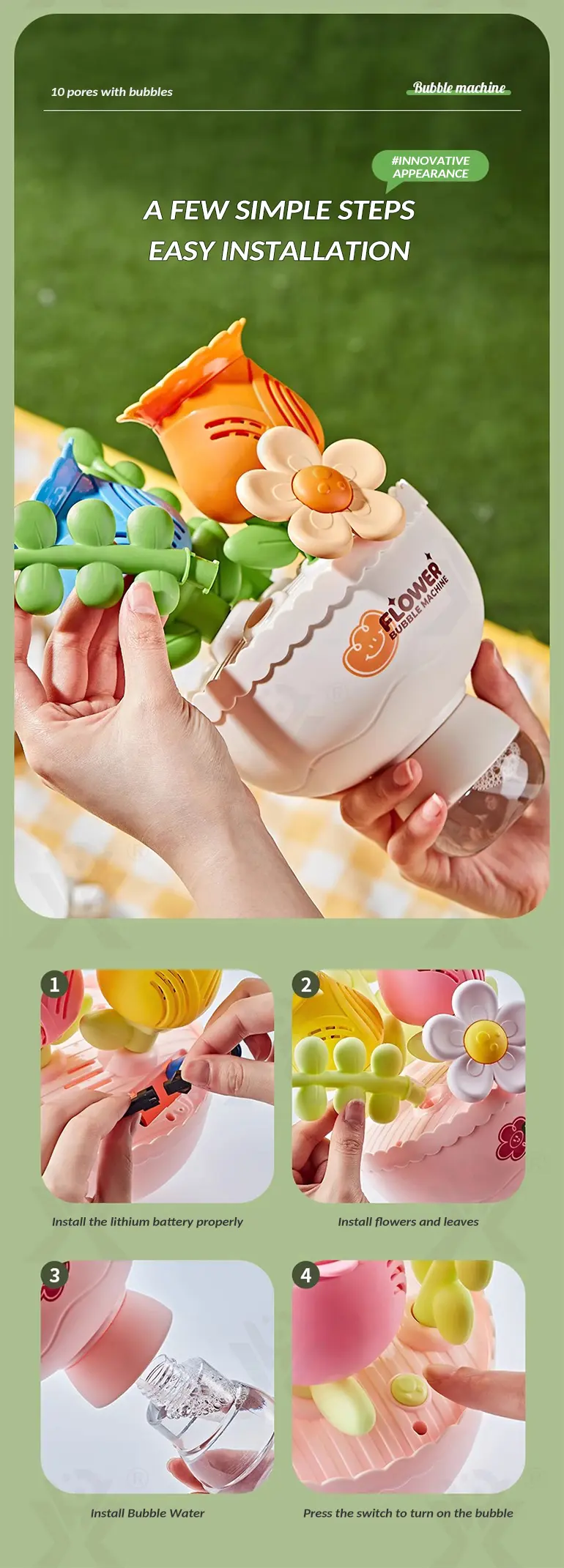 Electric Handheld Flower Bubble Machine Toy · TV10210 · detail image 9 of 11