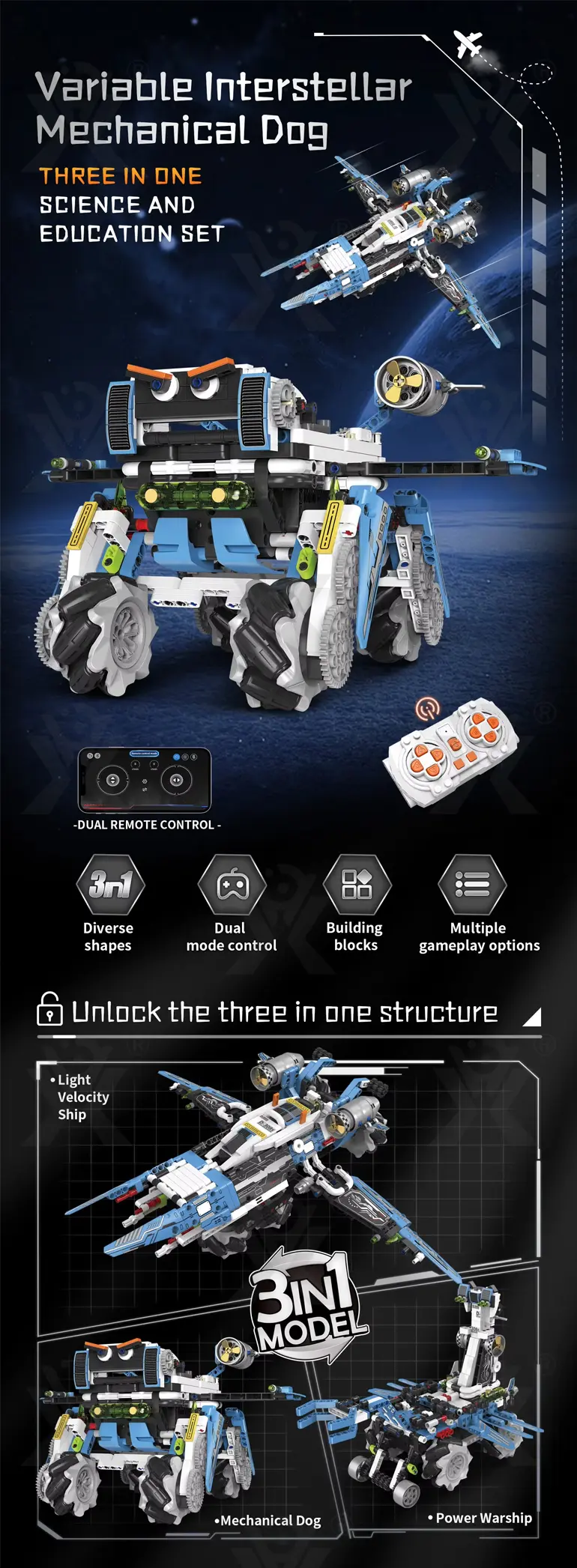3 in 1 Programmable Robotics Kit with Remote and App Control, STEM Educational Building Toy For Kids · TV10129 · detail image 1 of 6