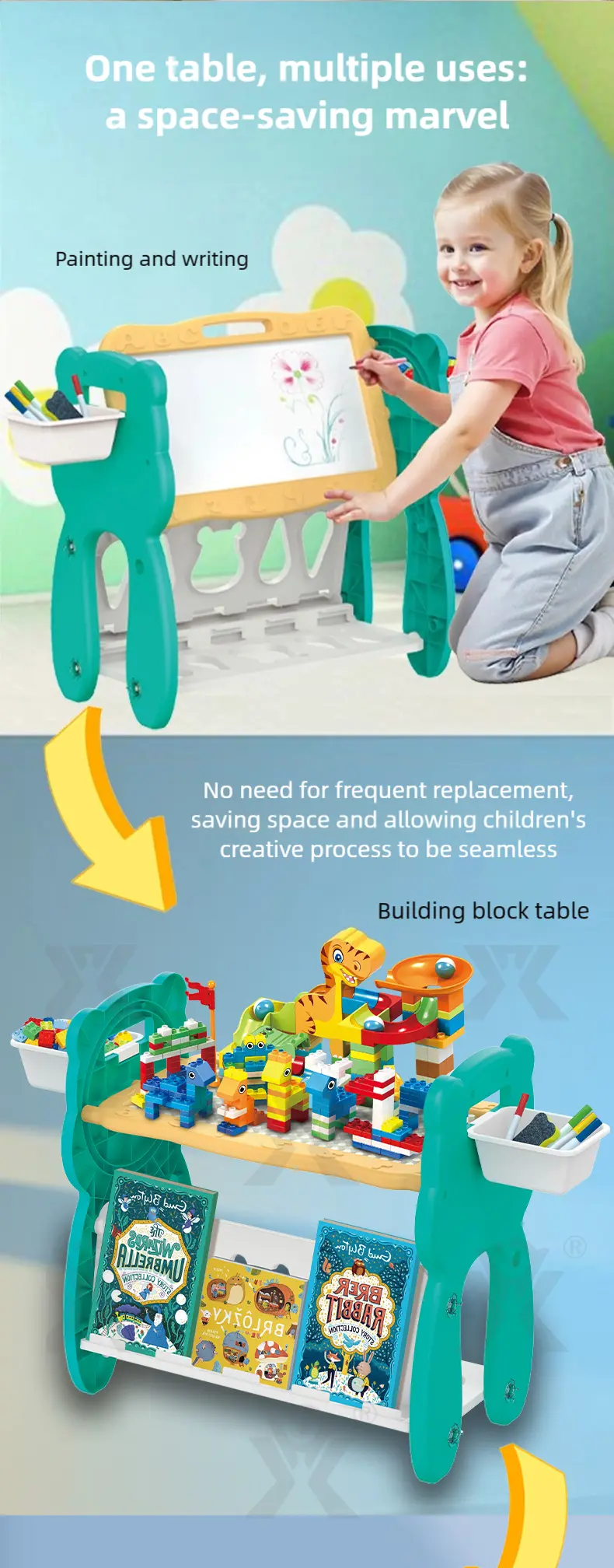 Multi-Functional Learning Table & Art Easel, Drawing Board & Building Blocks Set Toy- Educational Toys Factory Supply · TV10130 · detail image 2 of 9
