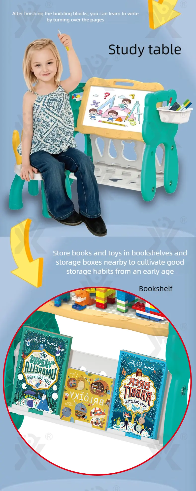 Multi-Functional Learning Table & Art Easel, Drawing Board & Building Blocks Set Toy- Educational Toys Factory Supply · TV10130 · detail image 3 of 9