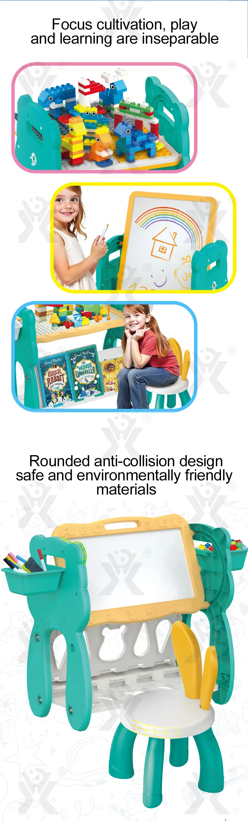 Multi-Functional Learning Table & Art Easel, Drawing Board & Building Blocks Set Toy- Educational Toys Factory Supply · TV10130 · detail image 4 of 9