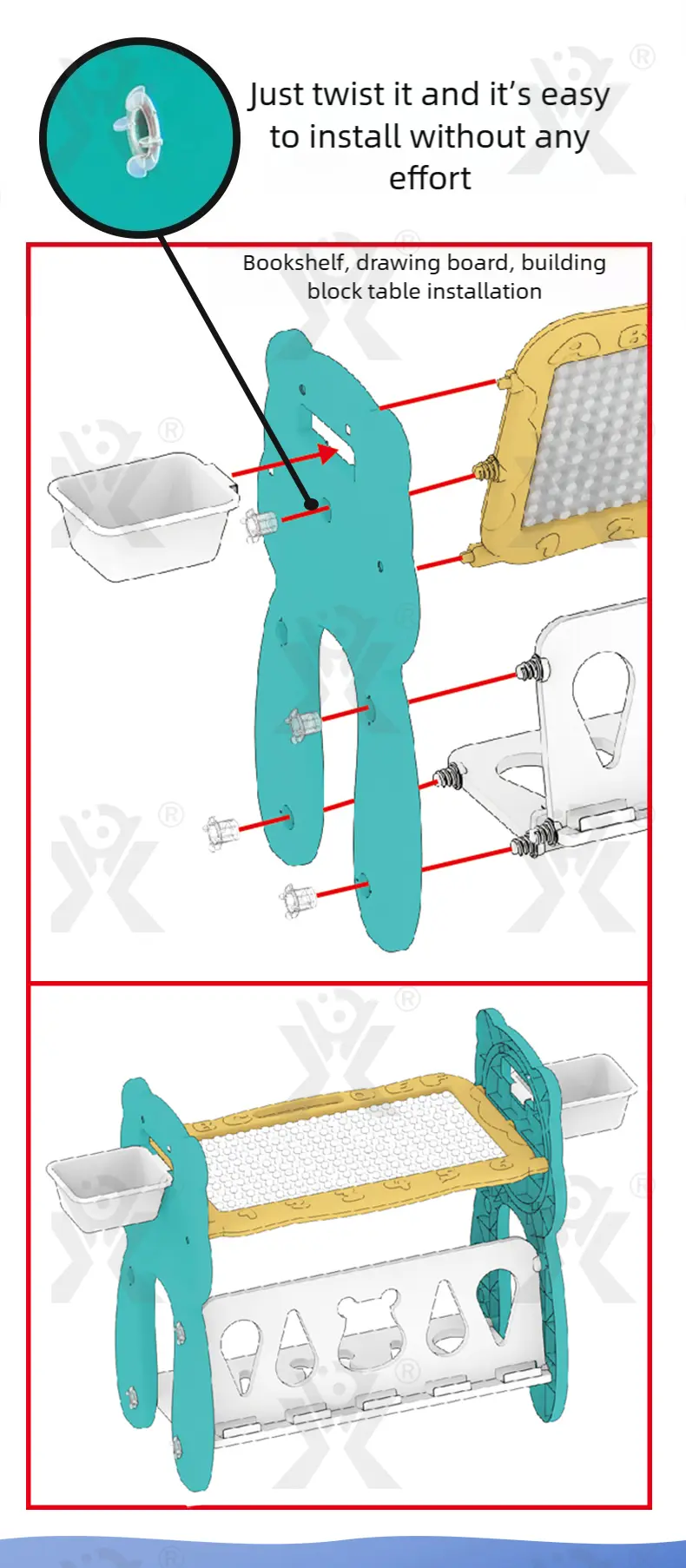 Multi-Functional Learning Table & Art Easel, Drawing Board & Building Blocks Set Toy- Educational Toys Factory Supply · TV10130 · detail image 6 of 9