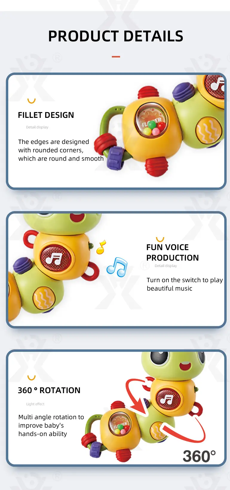 Electric Caterpillar Toy with Music, Sound, Lighting, and 360 Degree Rotation · TV10122 · detail image 5 of 7
