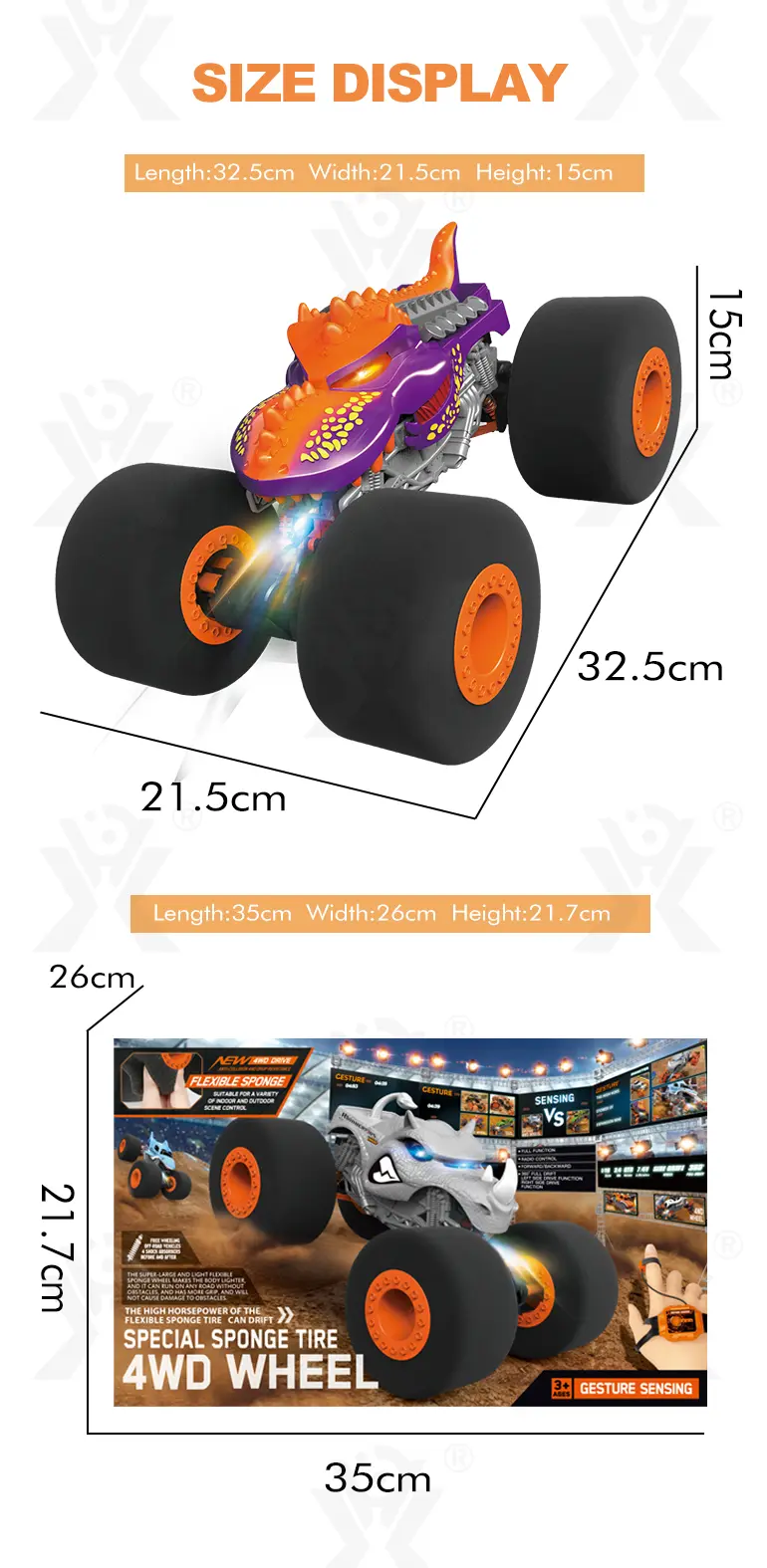 Gesture RC Dinosaur Car Toys,1:16 Dinosaur Monster Truck RC Stunt Car with Music Light Spray Mist · TV10121 · detail image 6 of 6