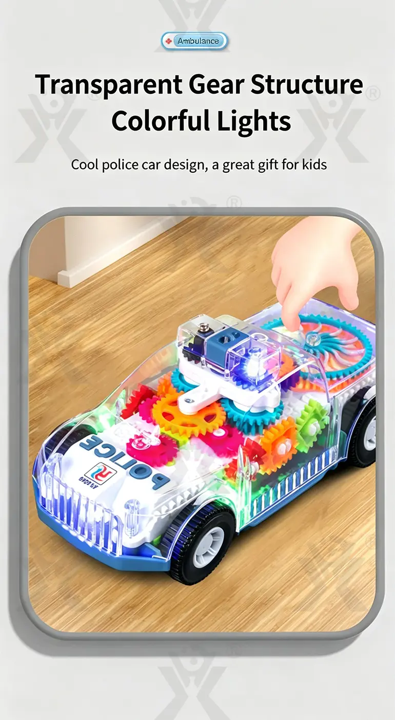 Kids Transparent Electric Police Car Gear Toy with Flashing Lights & Music · TV10139 · detail image 2 of 8
