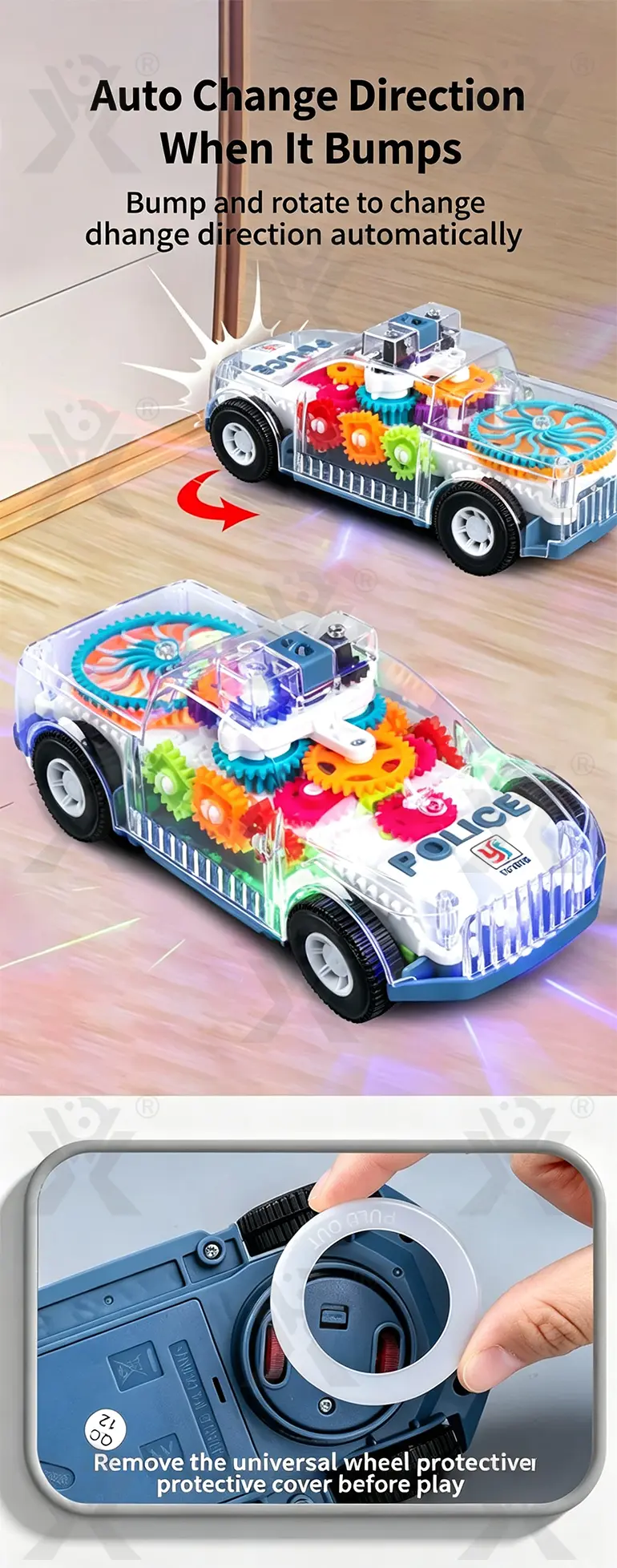 Kids Transparent Electric Police Car Gear Toy with Flashing Lights & Music · TV10139 · detail image 3 of 8