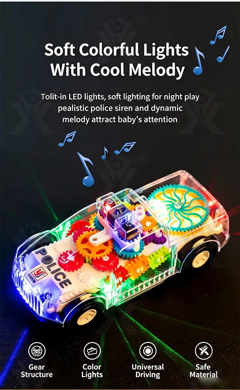 Kids Transparent Electric Police Car Gear Toy with Flashing Lights & Music · TV10139 · detail image 4 of 8