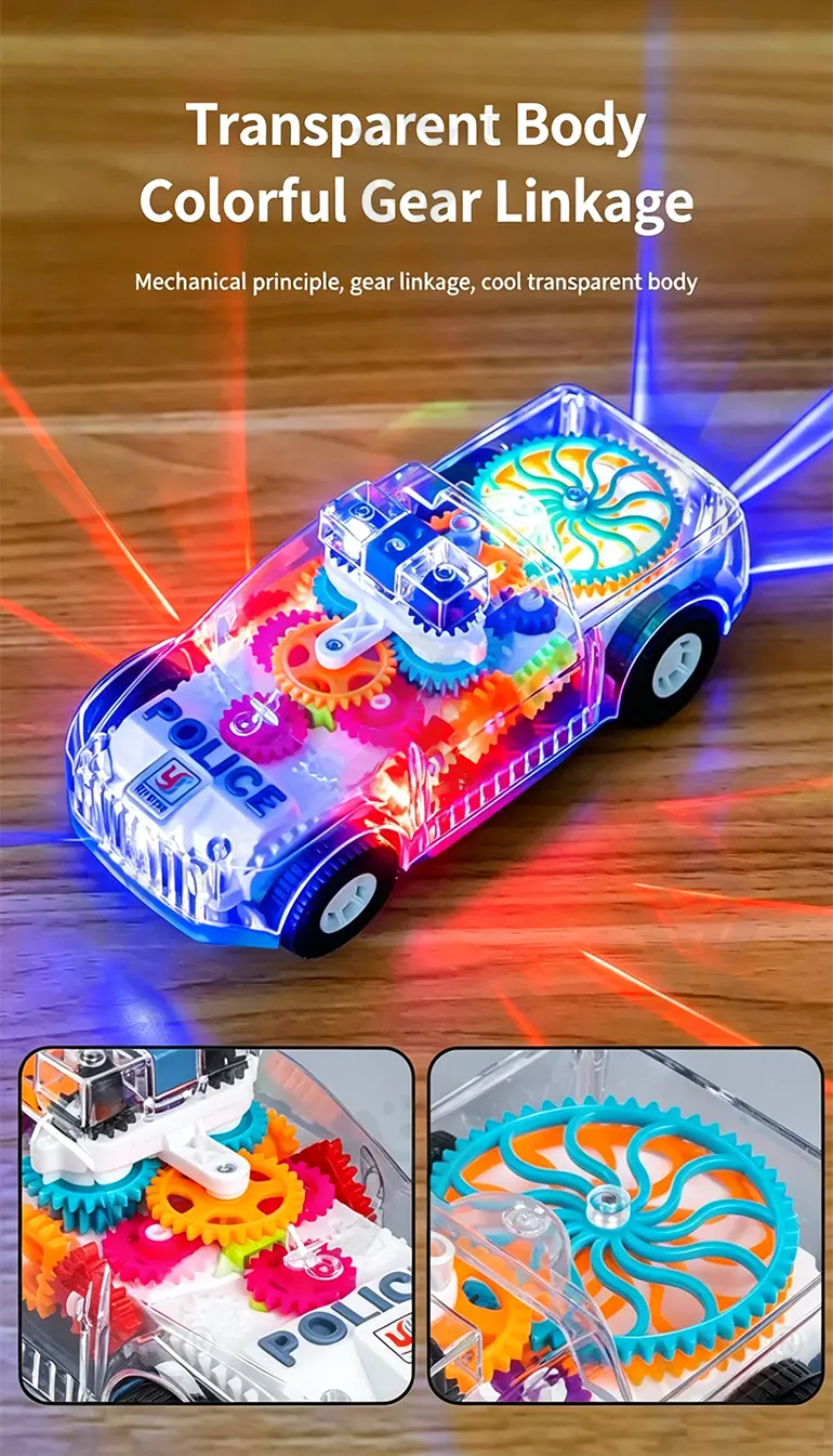 Kids Transparent Electric Police Car Gear Toy with Flashing Lights & Music · TV10139 · detail image 5 of 8