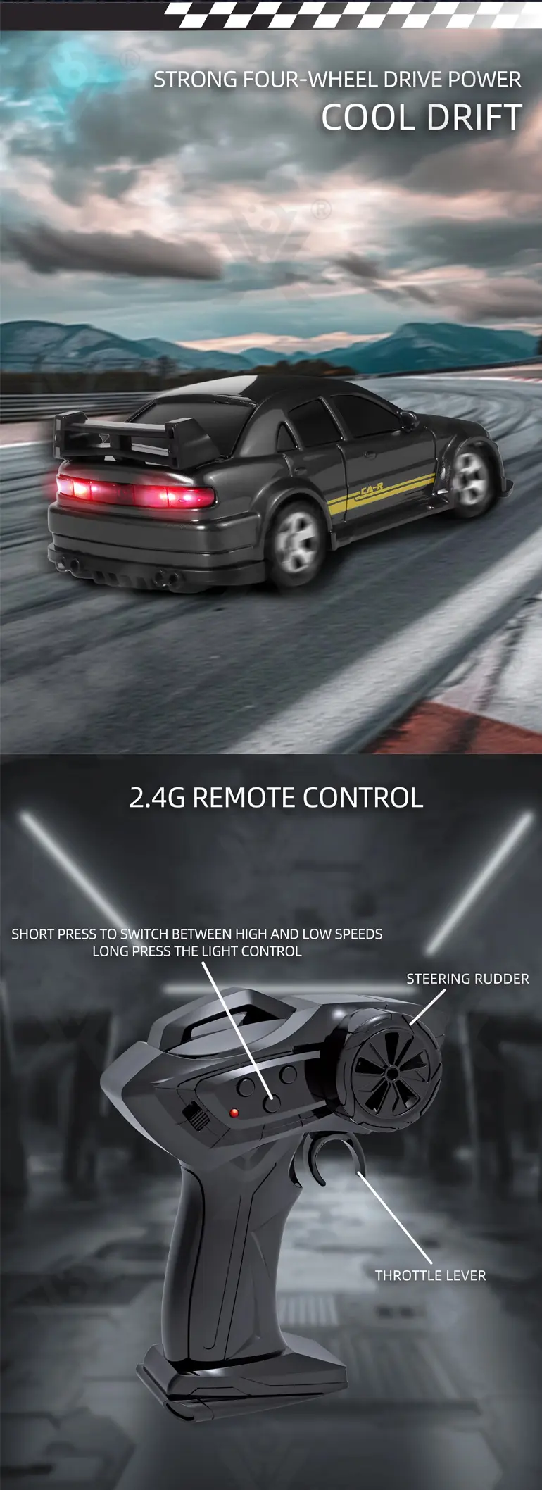 1/64 2.4G 4WD Mini Drift RC Car LED Light, High Speed Racing Remote Control Vehicles Models Desktop Toys · TV10113 · detail image 3 of 6