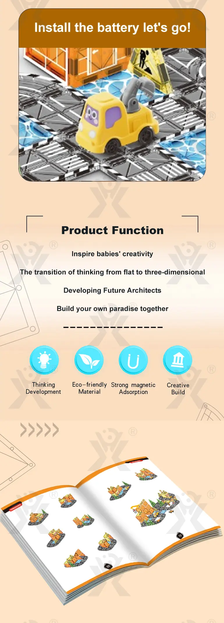 Engineer Magnetic Tile Sets For Kids, STEM Montessori Toy · TV10104 · detail image 3 of 6