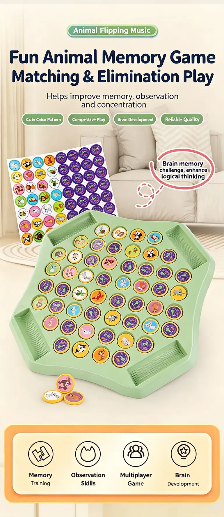 Animal Flip Chess Memory Game, DIY Stickers · TV10065 · detail image 1 of 9