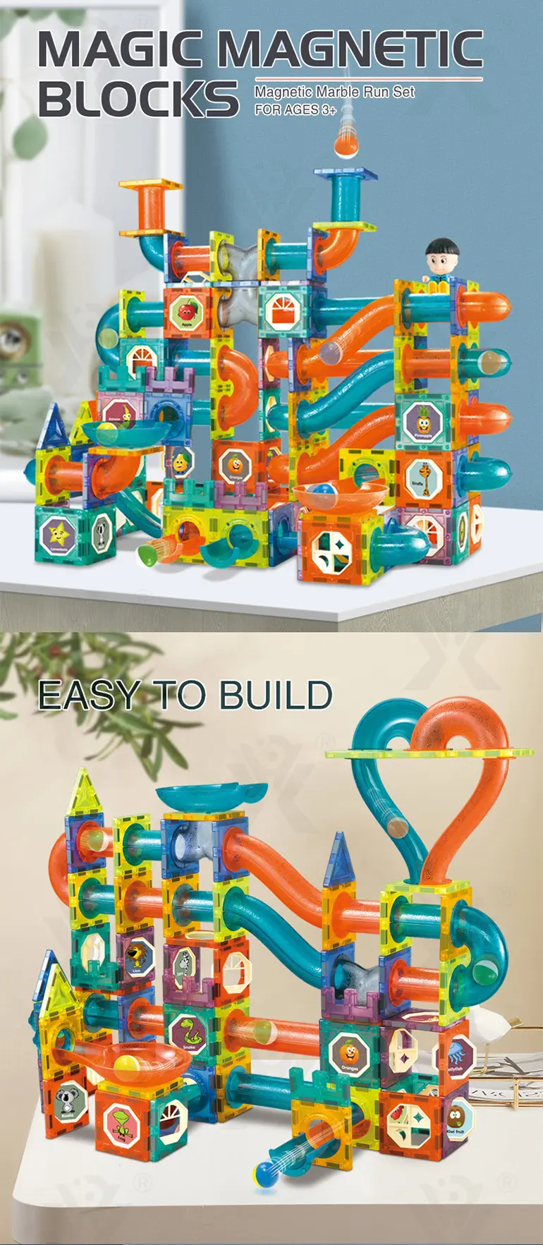 Magnetic Tiles Marble Run, 3D Magnetic Building Blocks Set Race Track Toy for Kids · TV10090 · detail image 1 of 9
