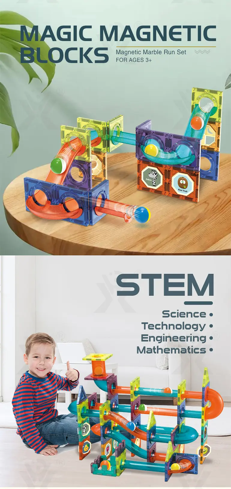 Magnetic Tiles Marble Run, 3D Magnetic Building Blocks Set Race Track Toy for Kids · TV10090 · detail image 3 of 9