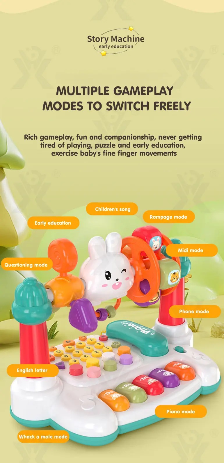 Cartoon Baby Interactive Music Light Keyboard Telephone Toy · TV10115 · detail image 3 of 10