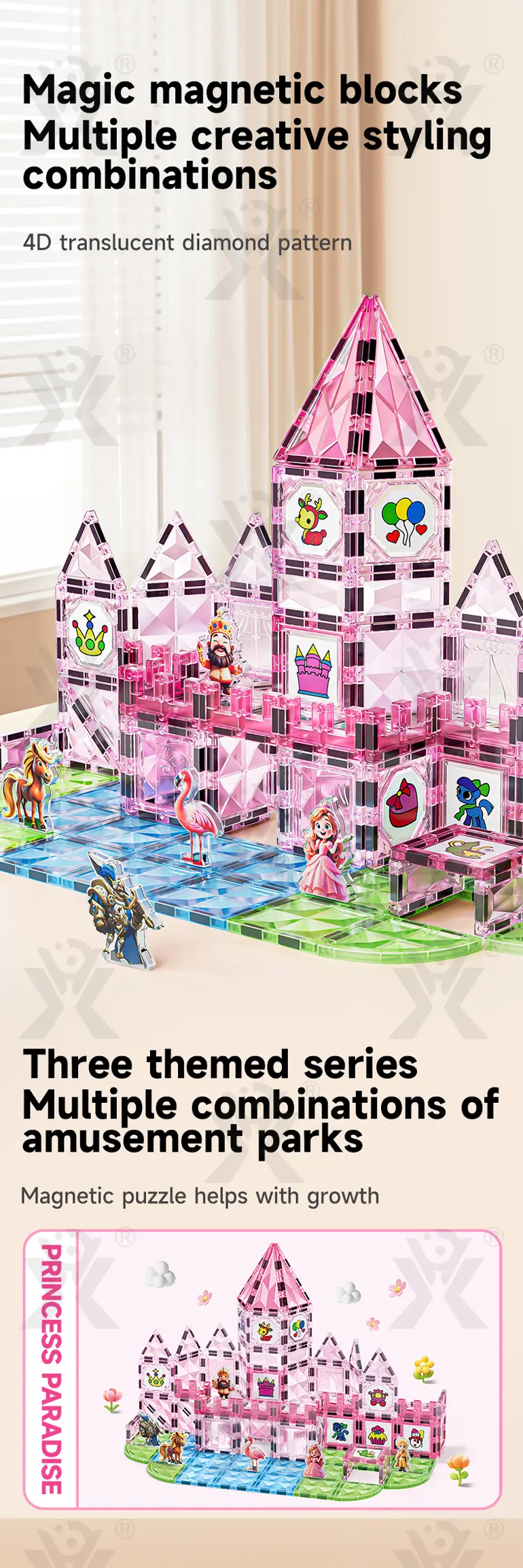Pink Princess Castle Magnetic Tiles Building Blocks · TV10100 · detail image 1 of 7