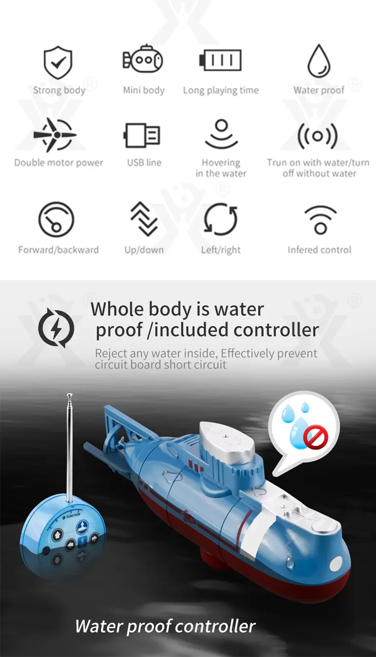RC Submarine Toy Remote Control Boat, Underwater Diving Waterproof RC Toy Submarine · TV10097 · detail image 2 of 9