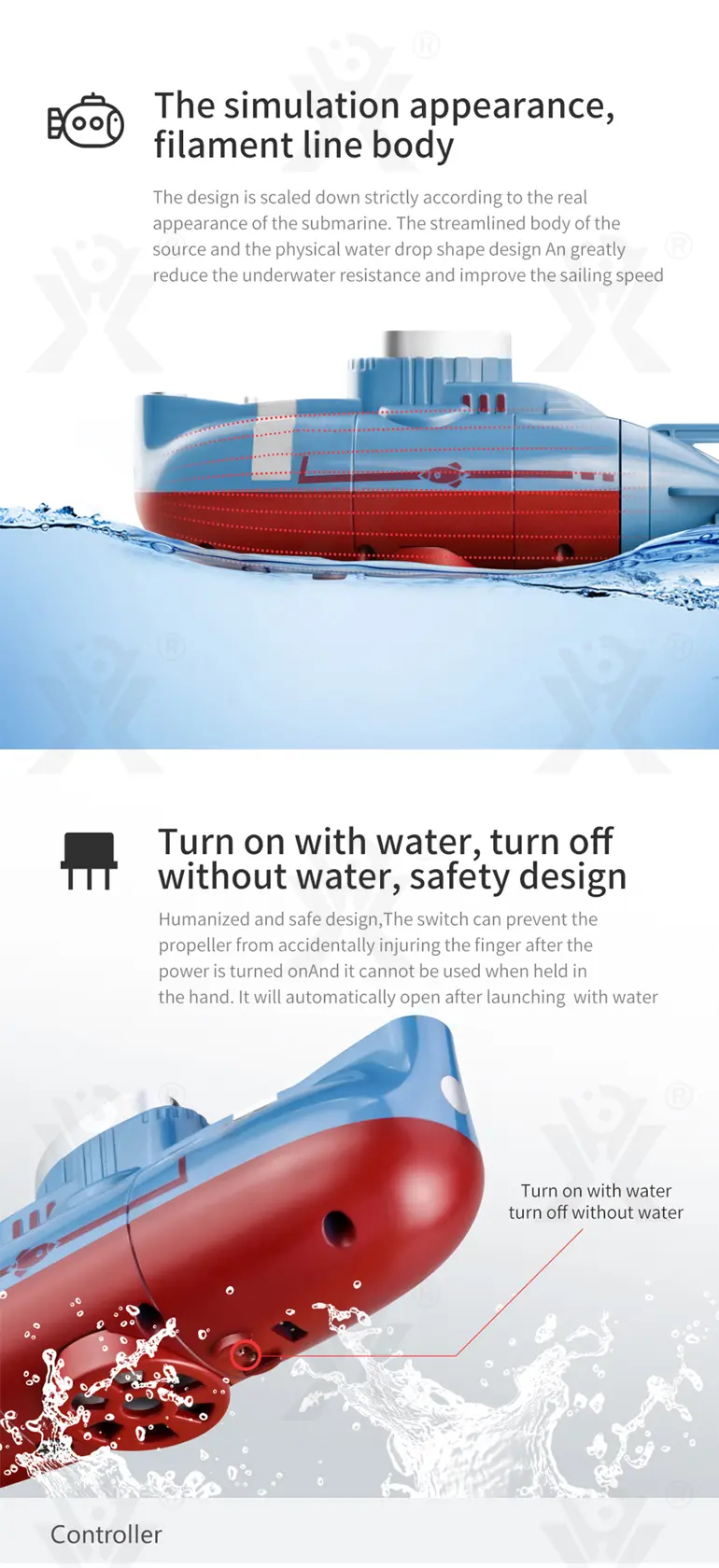 RC Submarine Toy Remote Control Boat, Underwater Diving Waterproof RC Toy Submarine · TV10097 · detail image 6 of 9