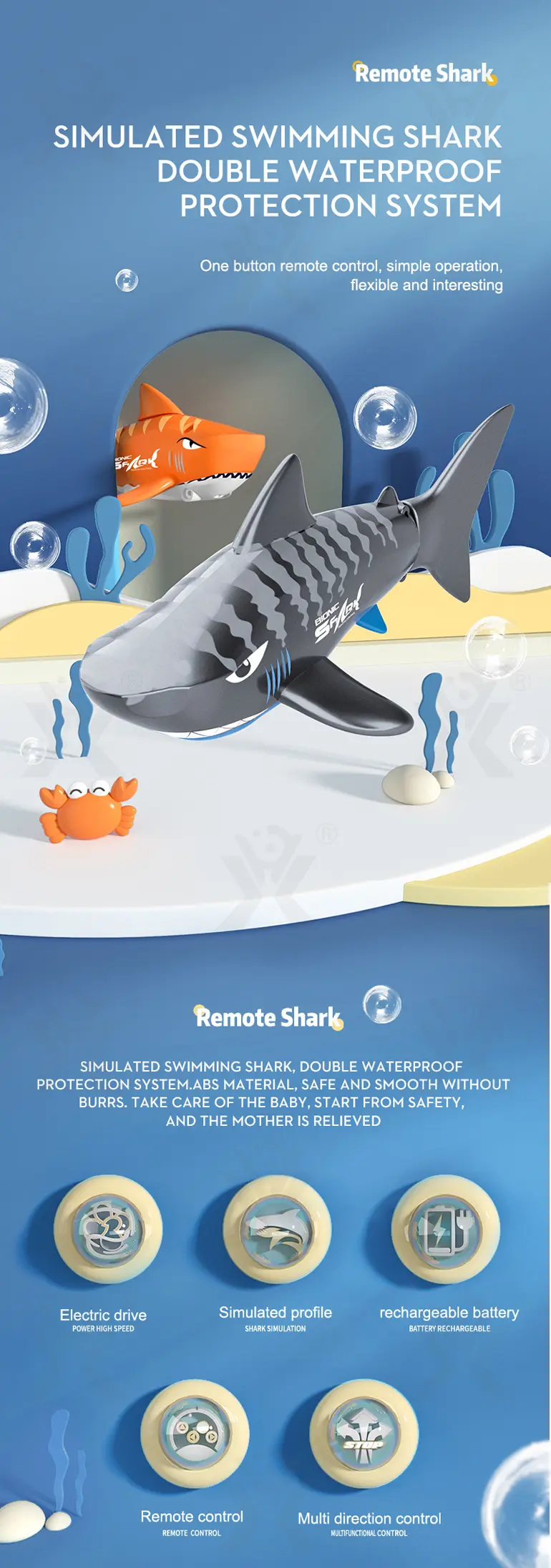 Electric Waterproof Remote Control Shark, Infrared-Controlled Water Toy- RC Shark Toy · TV10096 · detail image 1 of 13