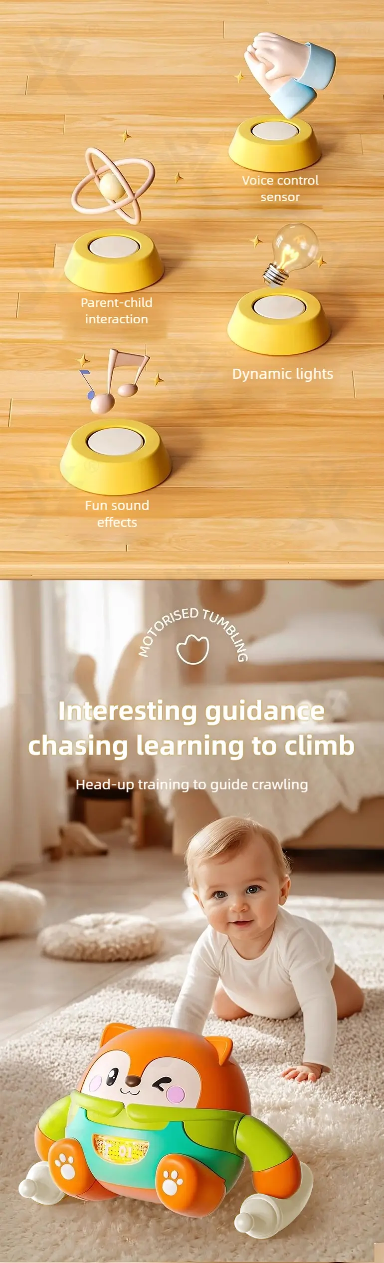 Tumbling Pet Crawling Toy with Lights, Music & Voice Sensor · TV10106 · detail image 2 of 8