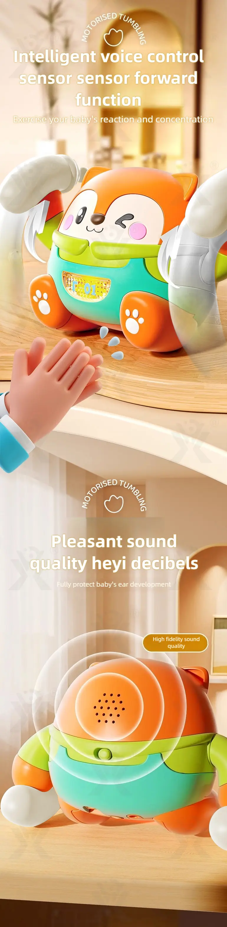 Tumbling Pet Crawling Toy with Lights, Music & Voice Sensor · TV10106 · detail image 3 of 8