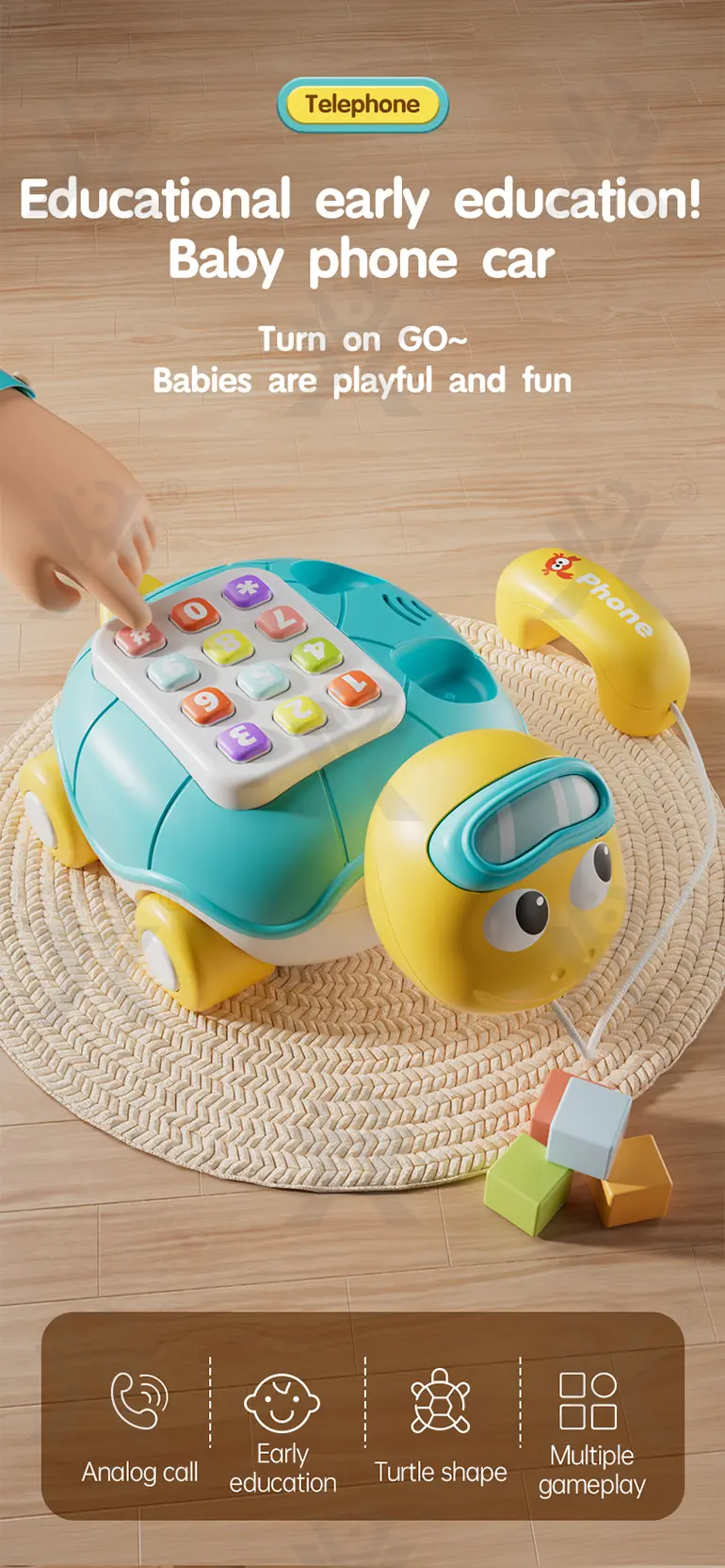 Cartoon Turtle Pull String Phone Toy · TV10068 · detail image 1 of 8