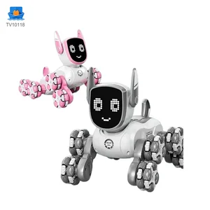 Intelligent Voice Control Eight-Wheel Stunt Robot Dog with Light and Music