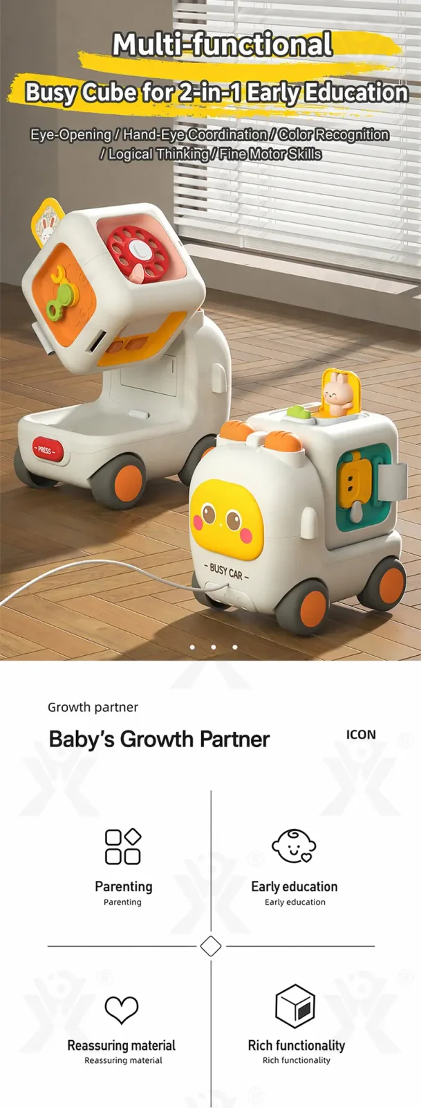 Take-Apart Busy Bus, 6-in-1 Baby Activity Cube Bus Toy with Lights & Music · TV10043 · detail image 1 of 11