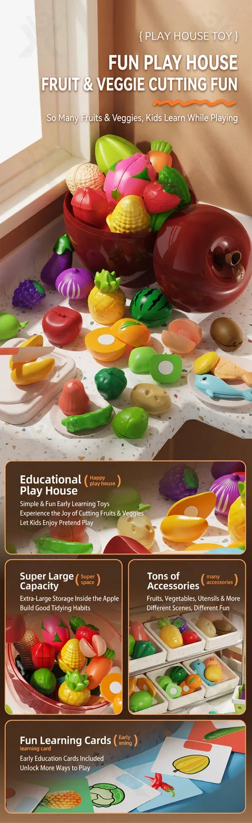 Pretend Play Kitchen Cutting Fruits Vegetables Toys · TV10055 · detail image 1 of 10