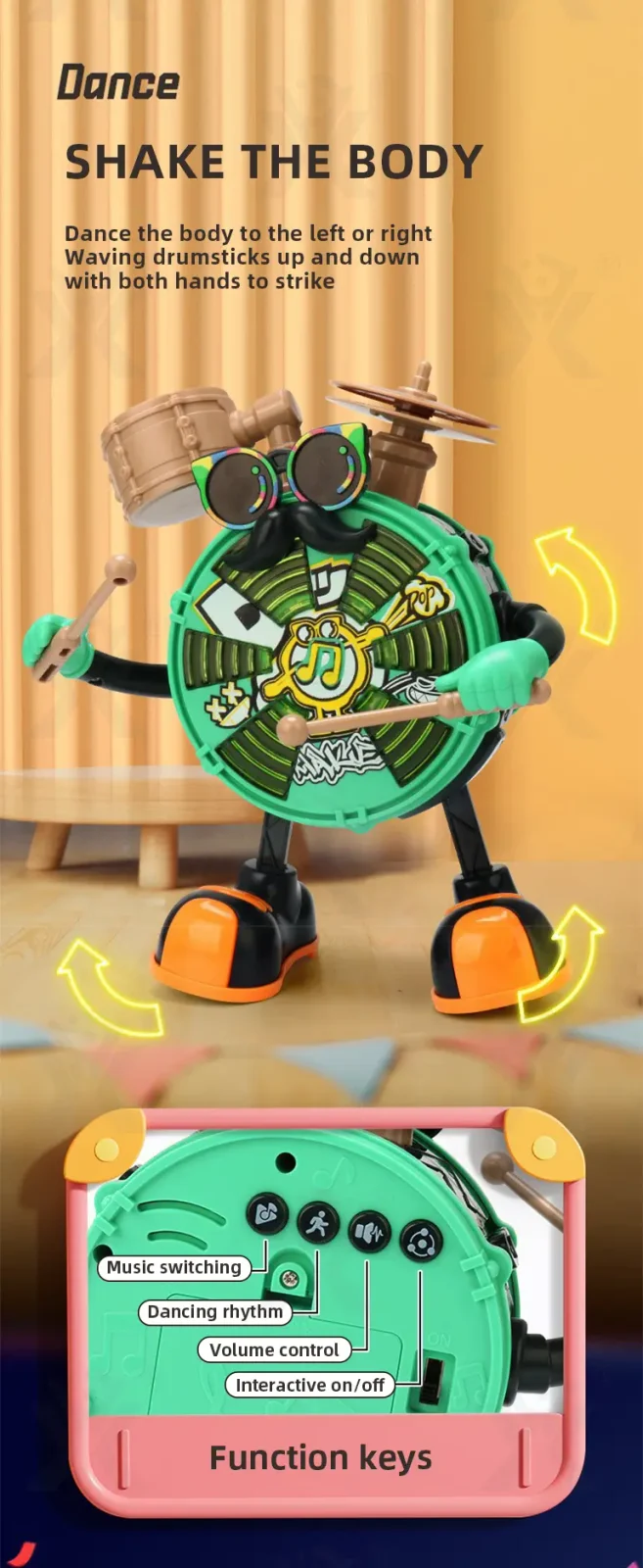 Baby Dancing Drum Instrument Electric Music Robot Toy · TV10031 · detail image 2 of 7