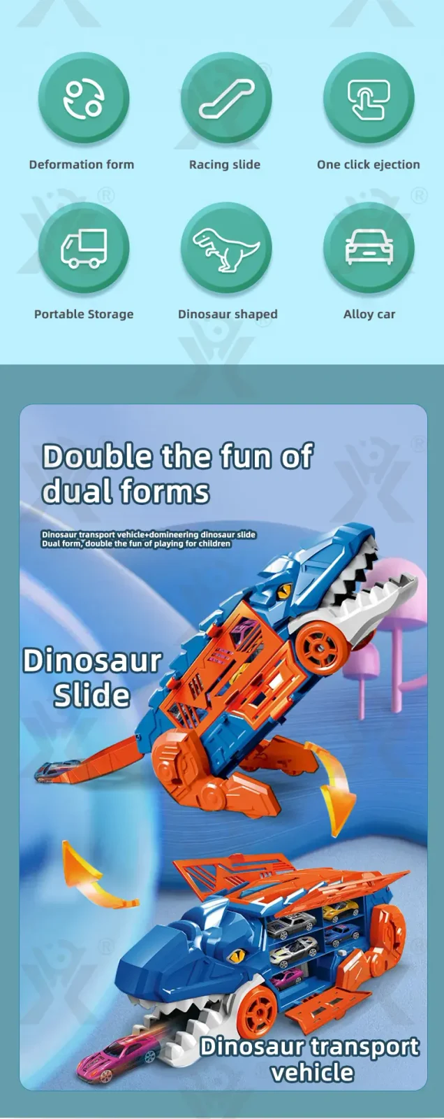 Dinosaur Alloy Catapult Toy with 6 Die-Cast Cars · TV10011 · detail image 2 of 5