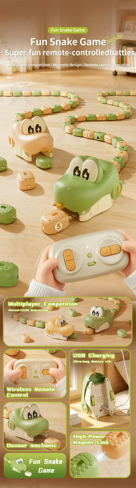 Magnetic Snake Game Toy, Remote Control Eating Snake Toys with Sound and Light-rc animal toys · TV10041 · detail image 1 of 9