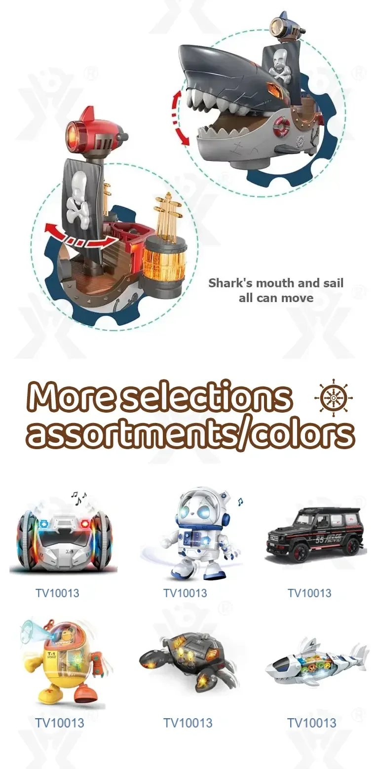 Gear Mecha Shark Pirate Ship Toy, Light and Music Full Functions, Battery-Operated Educational Kids Toys · TV10013 · detail image 3 of 4