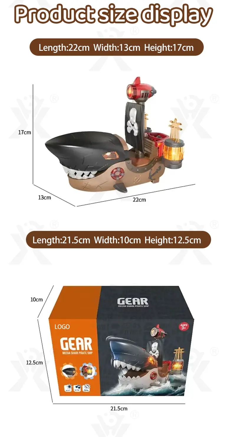 Gear Mecha Shark Pirate Ship Toy, Light and Music Full Functions, Battery-Operated Educational Kids Toys · TV10013 · detail image 4 of 4