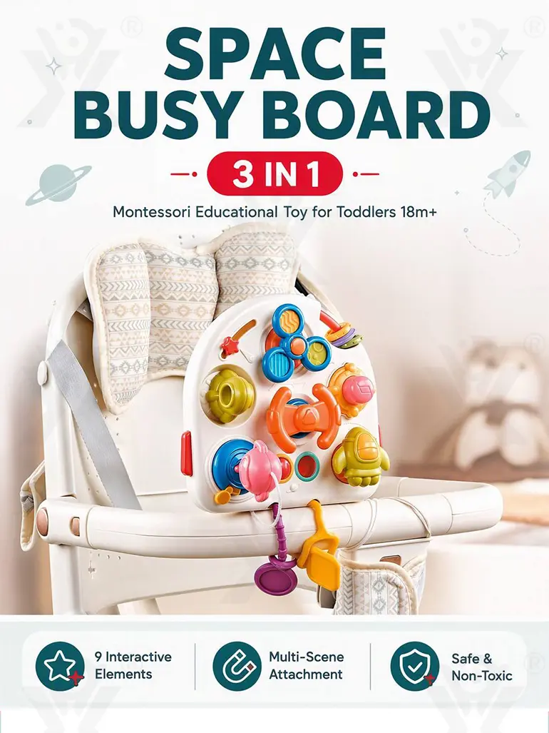 Montessori Busy Board Toys, Spinning, Sliding & Fine Motor Skill Activities Learning Toy · TV10047 · detail image 1 of 9