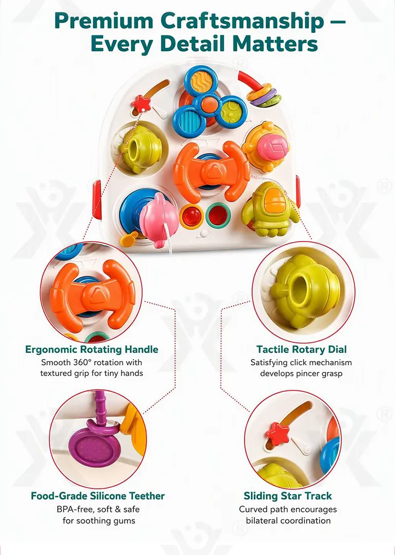 Montessori Busy Board Toys, Spinning, Sliding & Fine Motor Skill Activities Learning Toy · TV10047 · detail image 2 of 9
