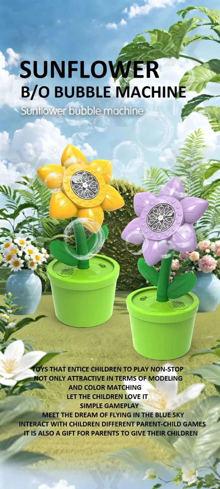 Sunflower Bubble Machine with Music & Lights for Kids · TV10017 · detail image 1 of 6