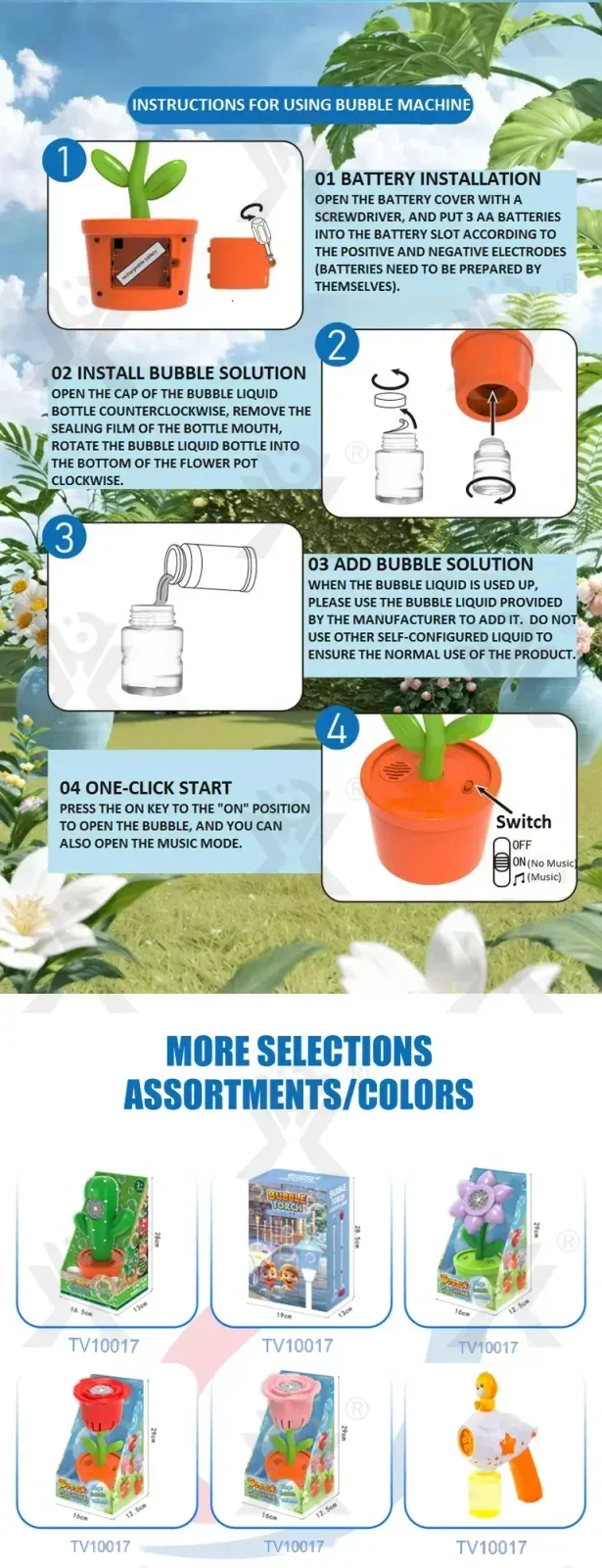 Sunflower Bubble Machine with Music & Lights for Kids · TV10017 · detail image 5 of 6